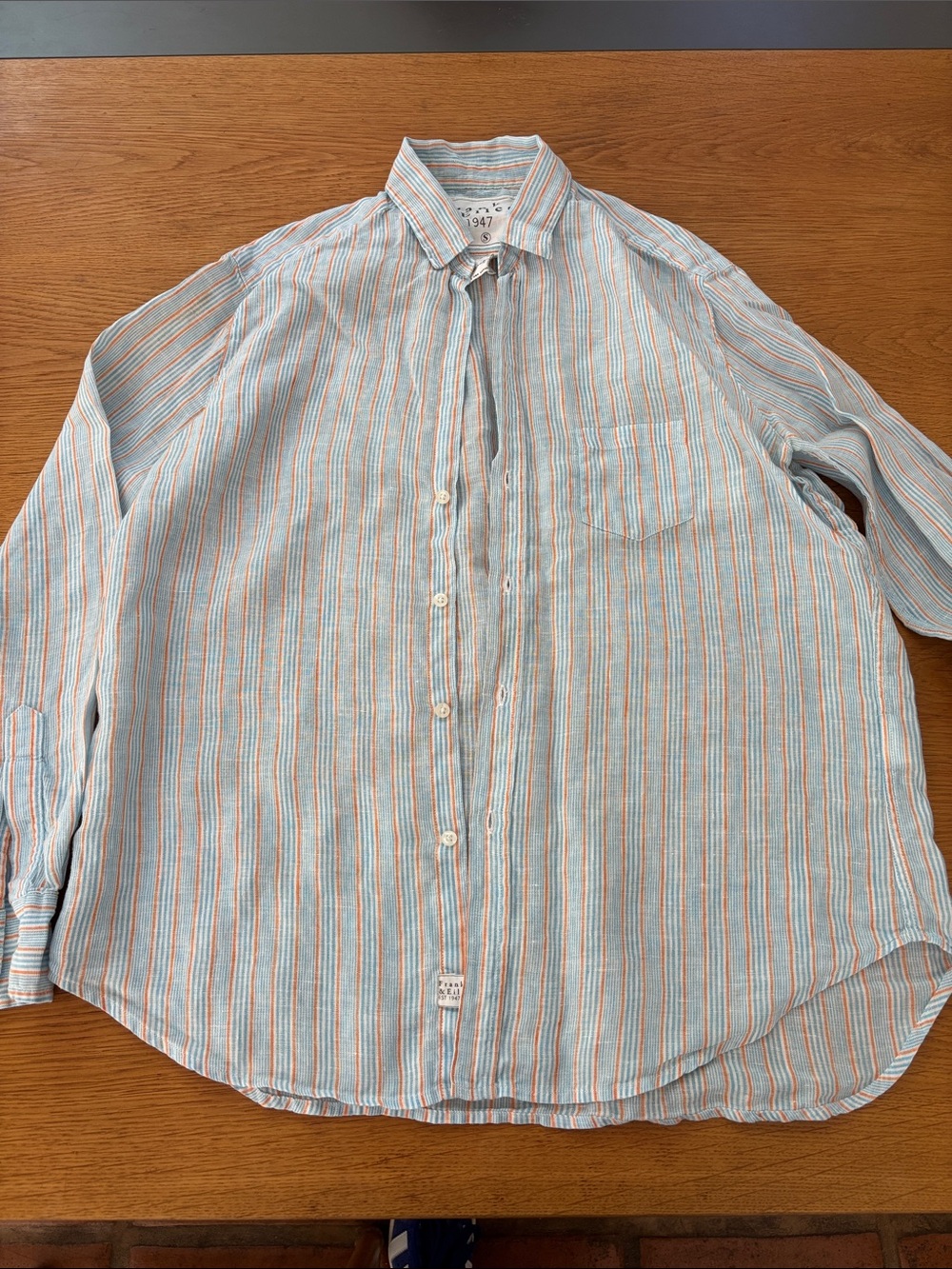 Frank & Eileen Light Blue and Orange Striped Button-Down Shirt